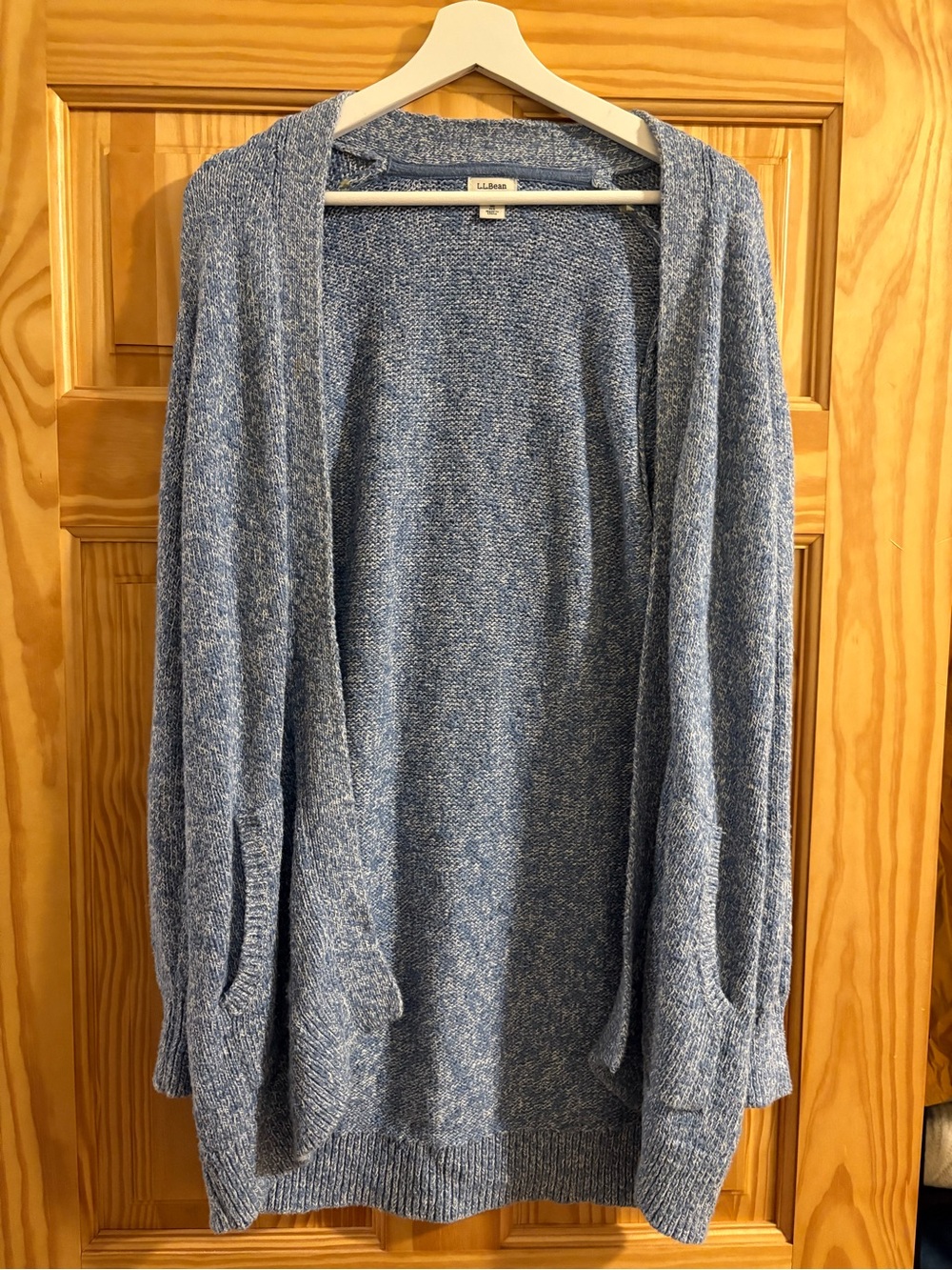 L.L. Bean Heathered Light Blue Open-Front Cardigan